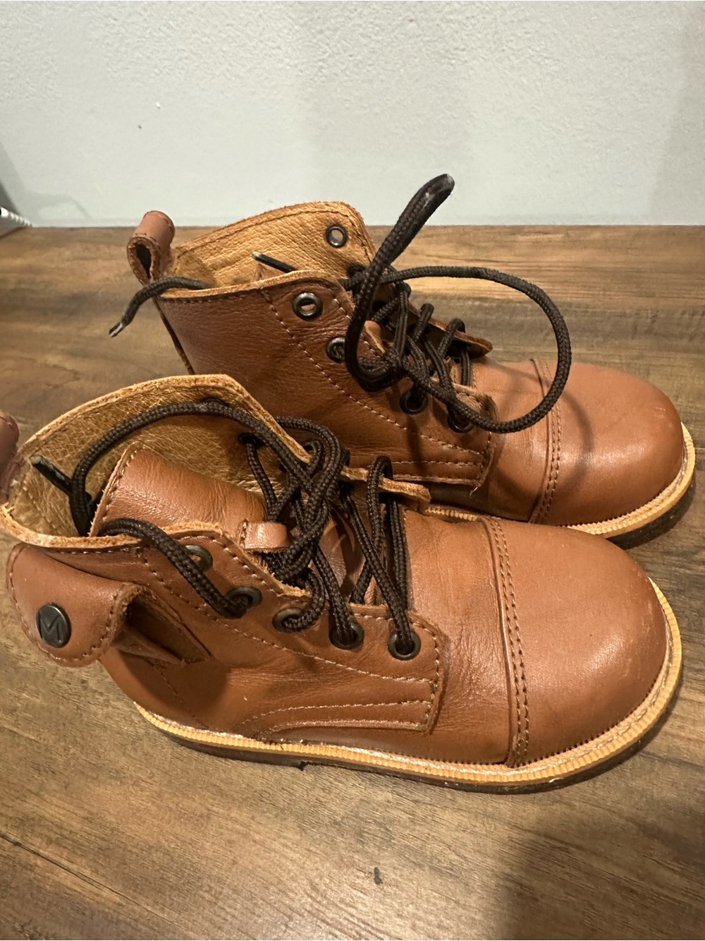 Mikoleon Kids Tan Leather Lace-Up Ankle Boots